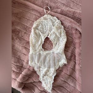 Victoria’s Secret Bridal White Lace Halter Bodysuit